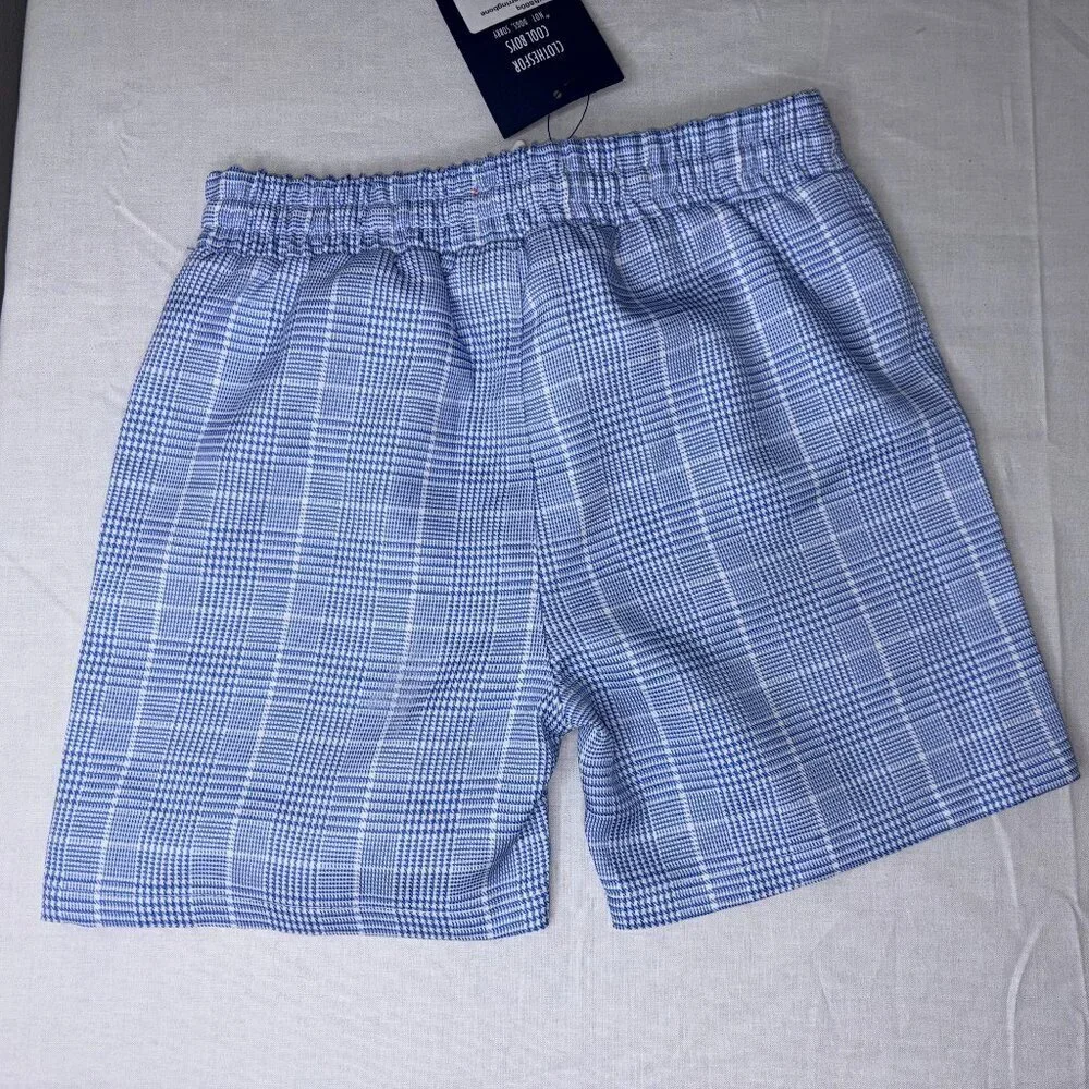 NEW NWT Me & Henry Blue White Herringbone Swim Shorts Bathingsuit 6/7Y Preppy